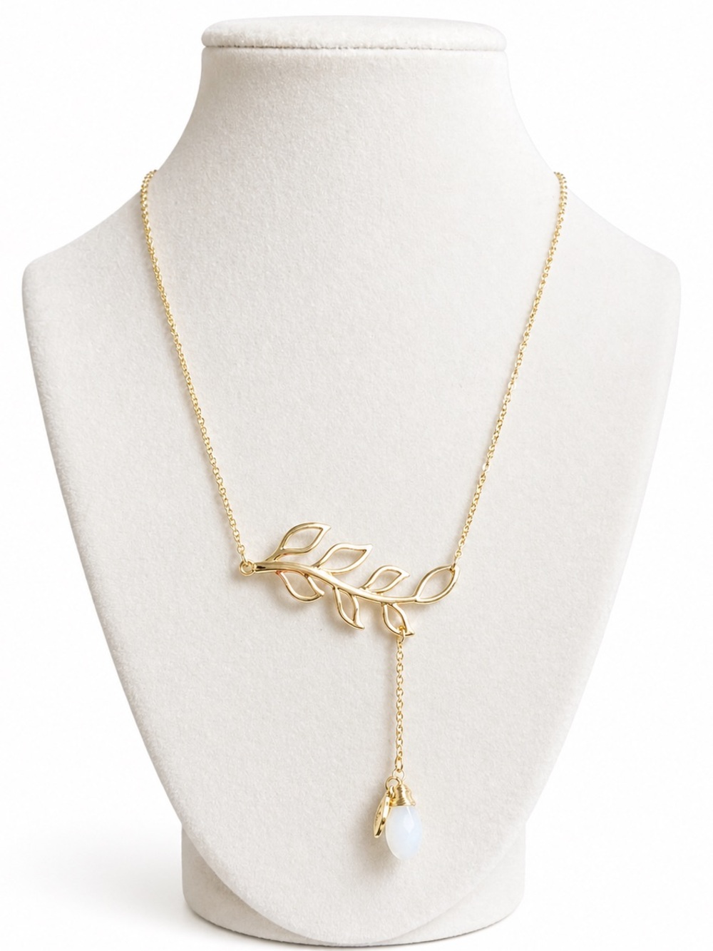 BANSRI Gold Leaf Lariat Necklace Opal Drop 22.5” Adjustable Boho Minimalist NWT